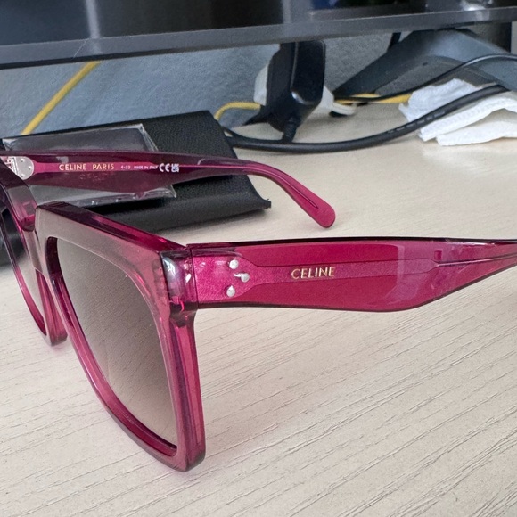 NEW🚨Celine Bold 3 Dots 55MM Oversized Square Sunglasses Shiny Violet/Gradient - Picture 9 of 16